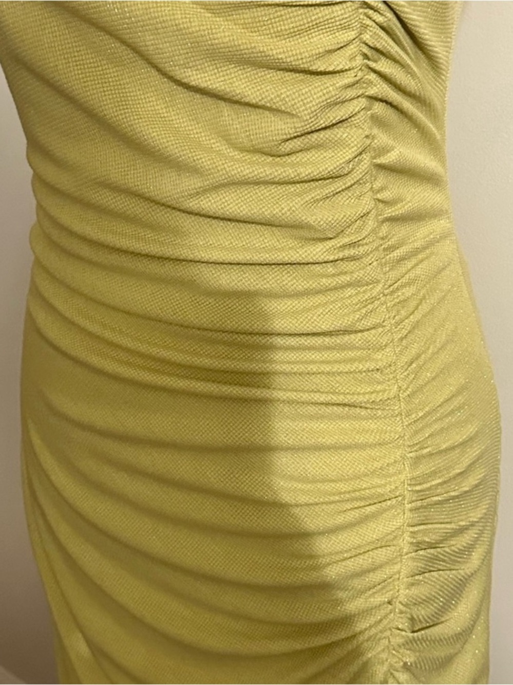 ✨ Saylor Lime Yellow Ruched Feather Hem Maxi Dress ✨ - Picture 6 of 7